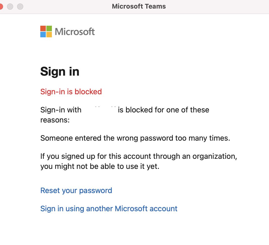 Microsoft Teams Sign in blocked error screenshot